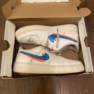 Nike Air Force 1s , white with 3D red and blue check mark